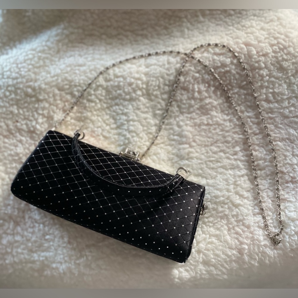 D’Margeaux New York Satin Black Evening Bag with Silver Sparkle Prom